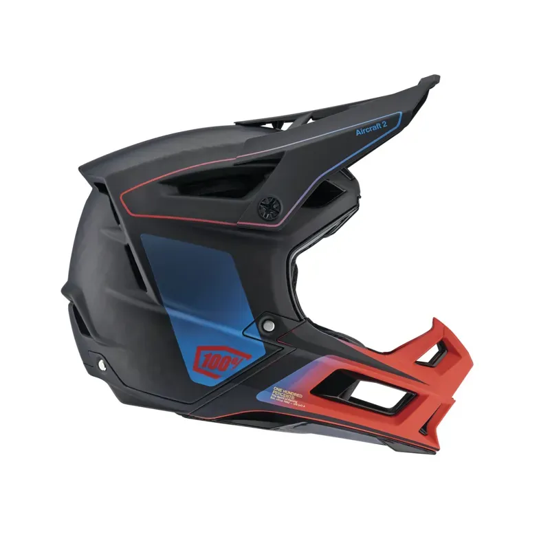 100% Aircraft 2 Helmet in Carbon Steel Blue/ Neon Red