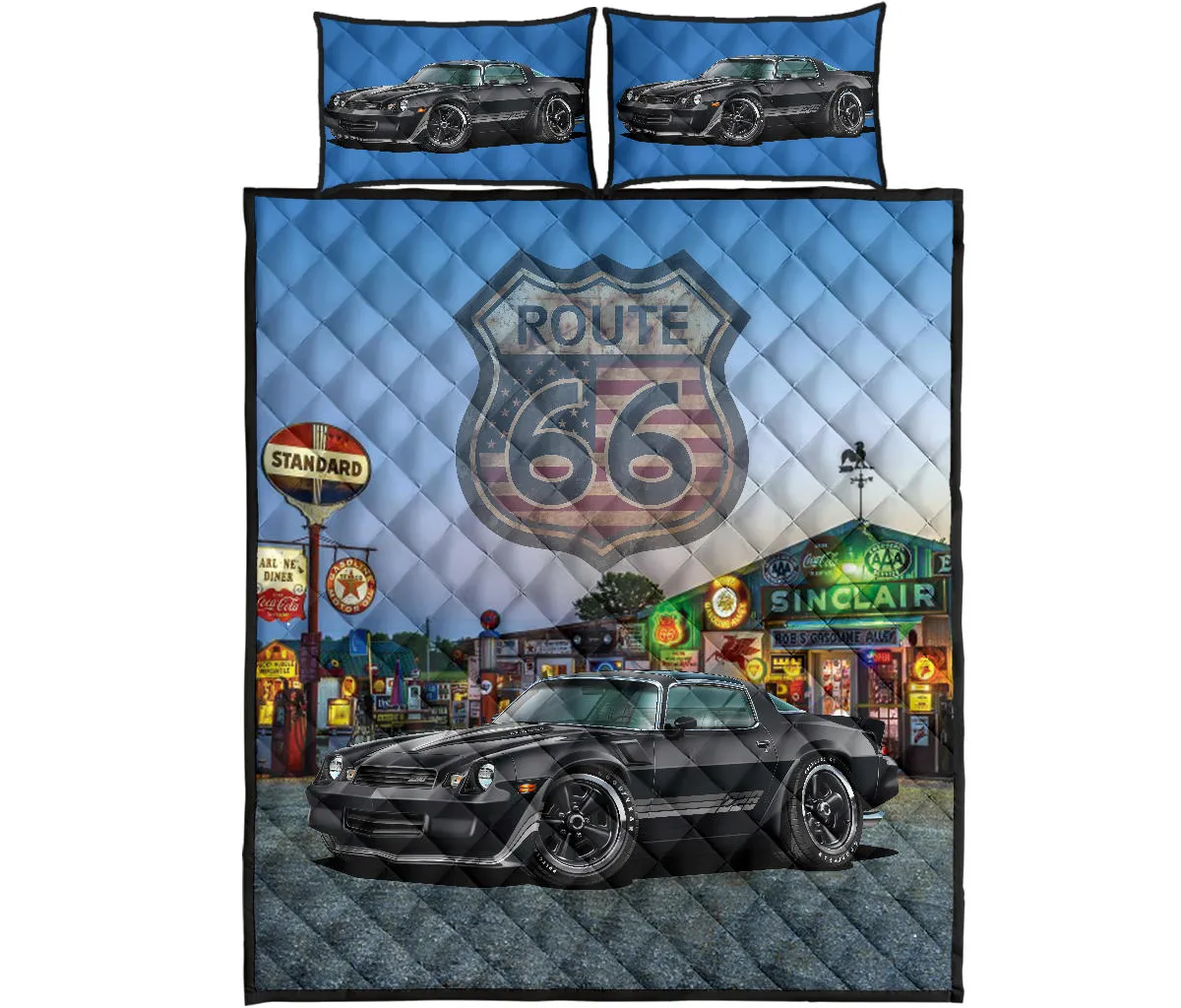 1981 Camaro Black Route 66 Quilt Set