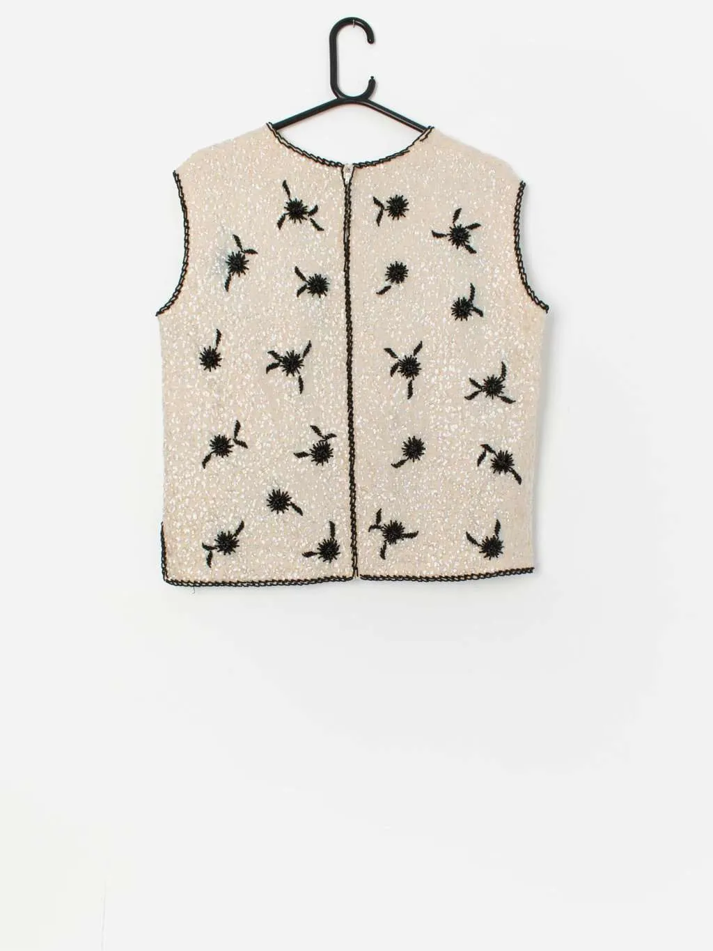 60s vintage sequin vest in cream and black – Medium / Large