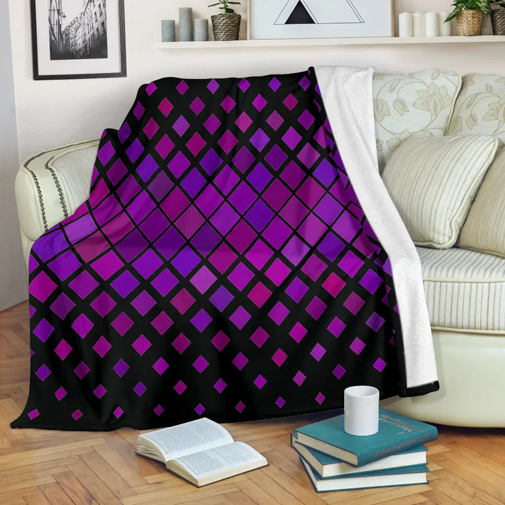 Abstract Purple Diamonds on Black Premium Throw Blanket