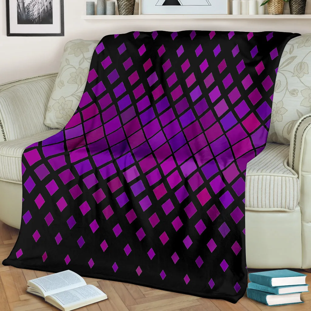 Abstract Purple Diamonds on Black Premium Throw Blanket