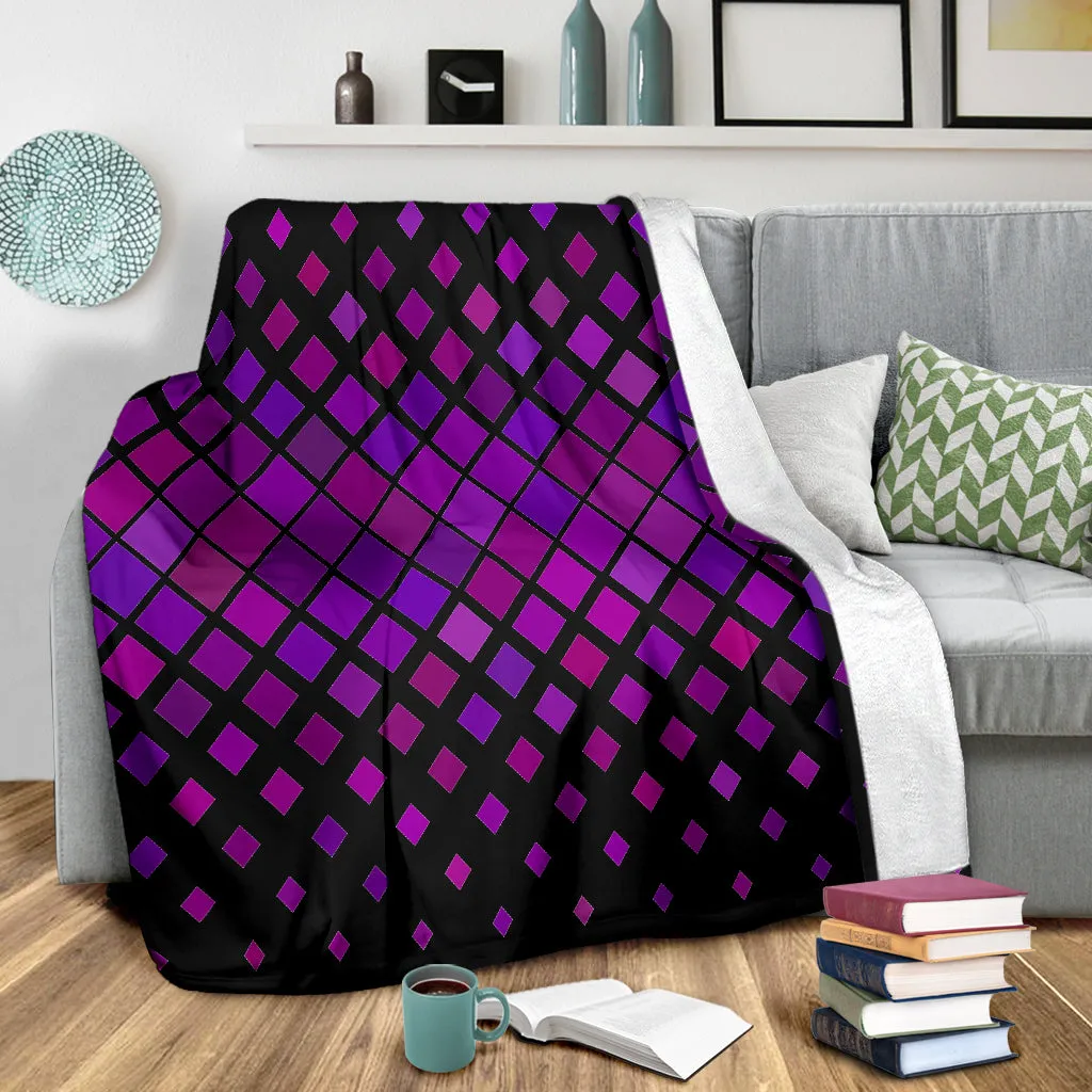 Abstract Purple Diamonds on Black Premium Throw Blanket