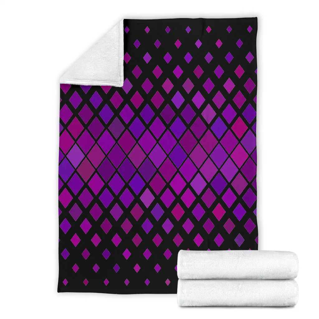 Abstract Purple Diamonds on Black Premium Throw Blanket