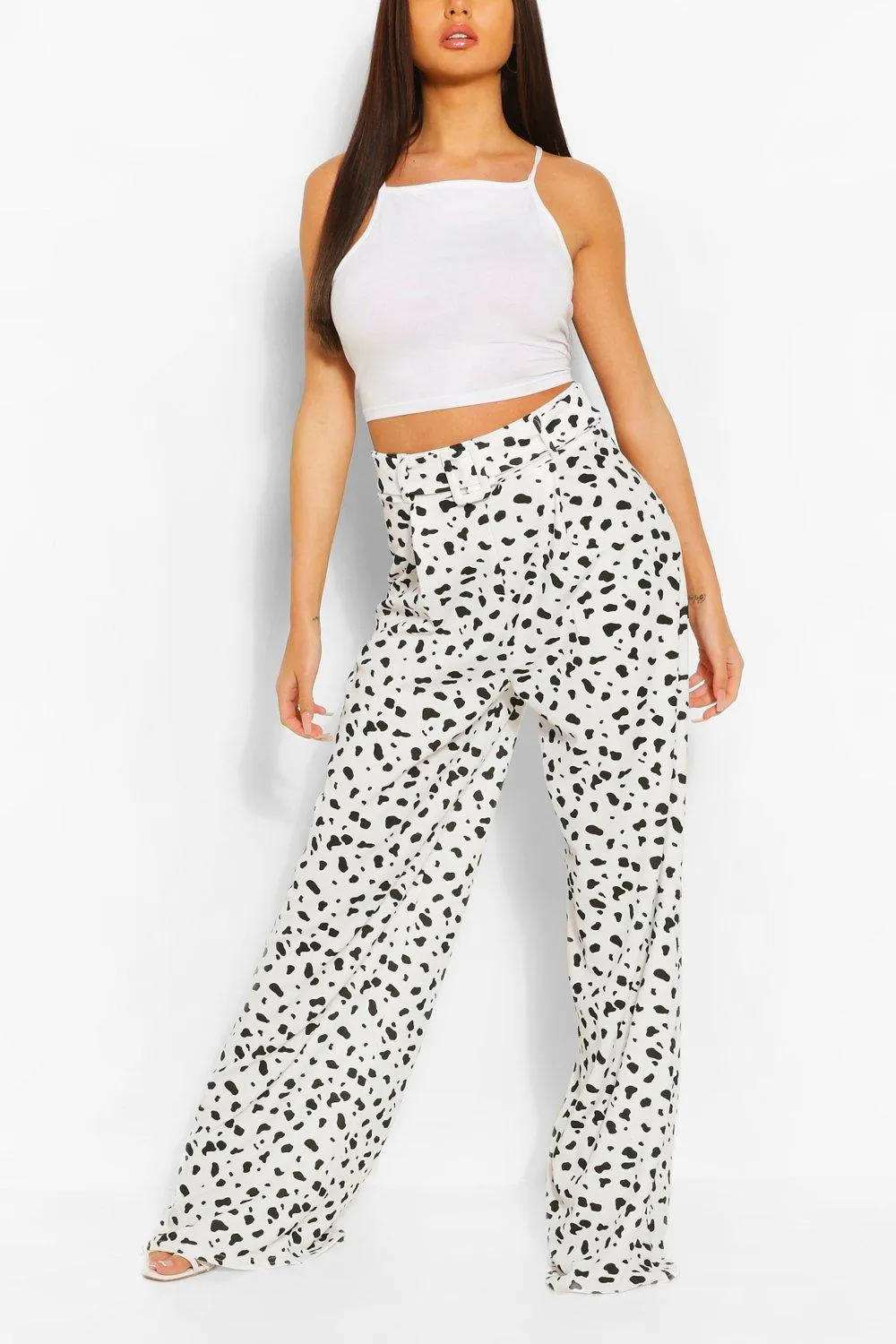 Animal Print Pleat Front Super Wide Leg Pants