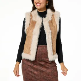      As Is Jaclyn Smith Faux Suede Vest with Faux Fur Trim     