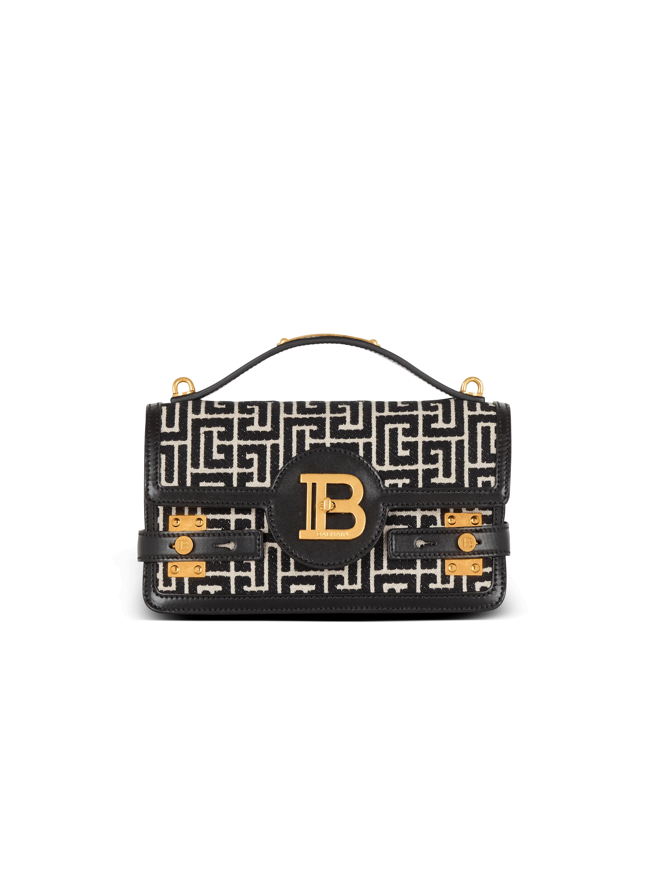 B-Buzz Shoulder 24 bag in calfskin and PB jacquard canvas