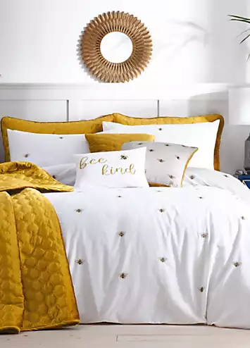 Bee Kind Embroidered Duvet Cover & Pillowcase Set by Kaleidoscope | Kaleidoscope