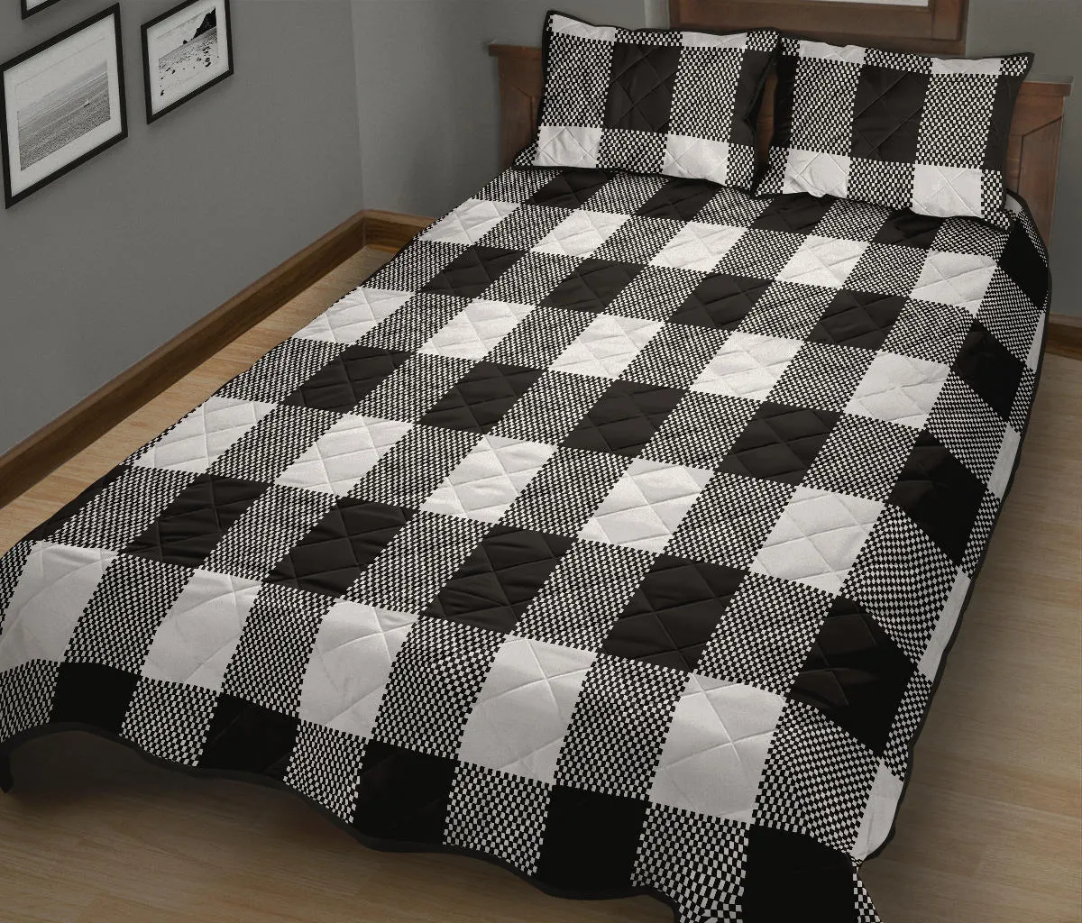 Black and White Buffalo Plaid Quilt Set with Shams