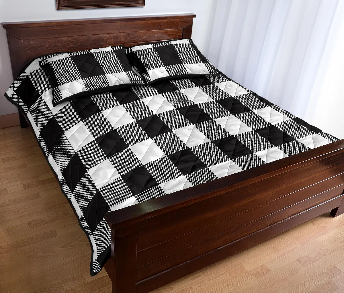 Black and White Buffalo Plaid Quilt Set with Shams