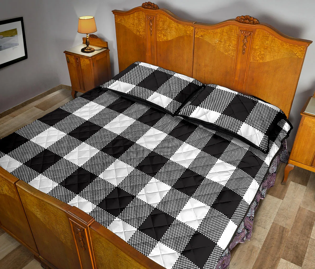 Black and White Buffalo Plaid Quilt Set with Shams