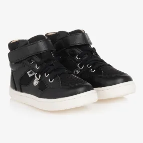 Black Leather High-Top Trainers