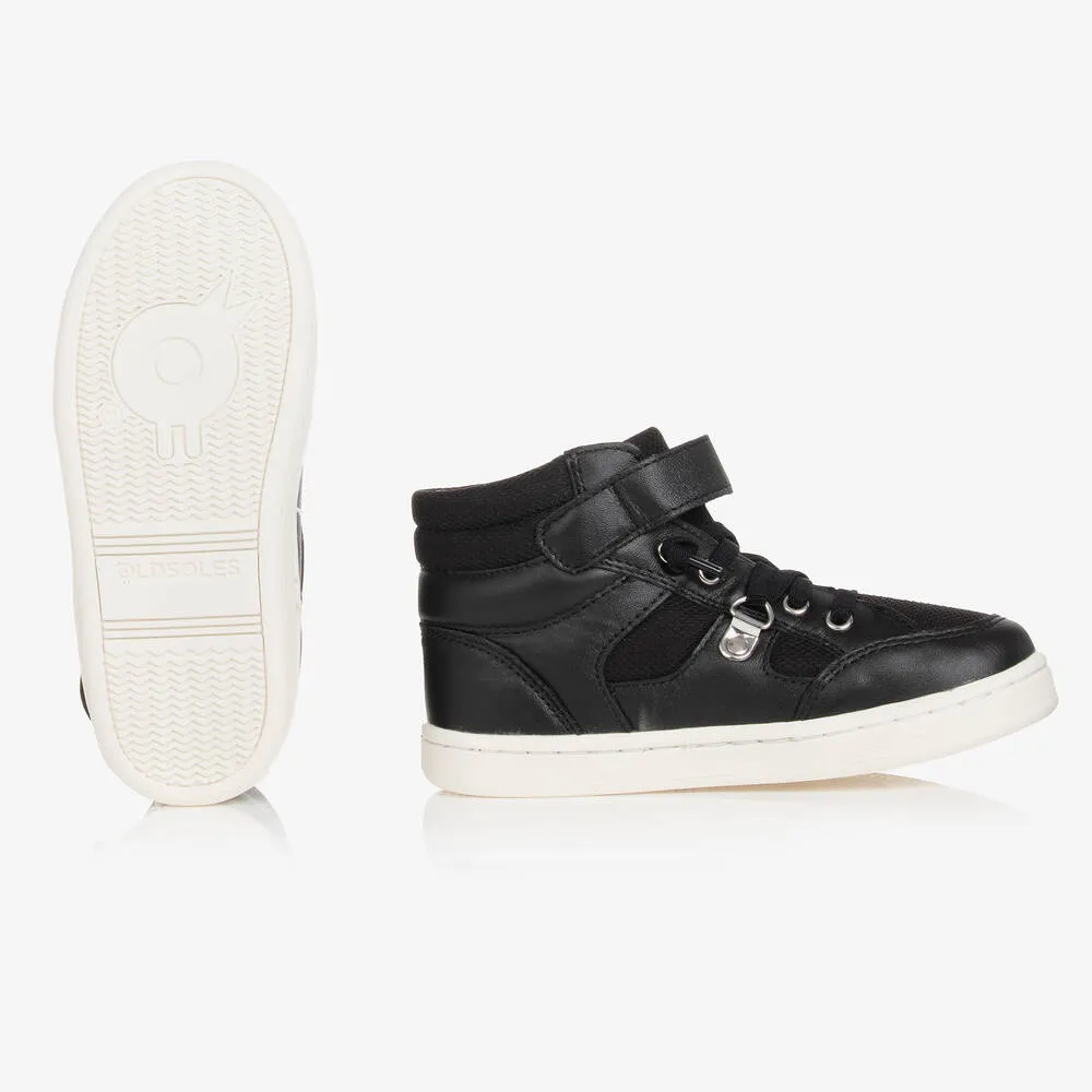 Black Leather High-Top Trainers