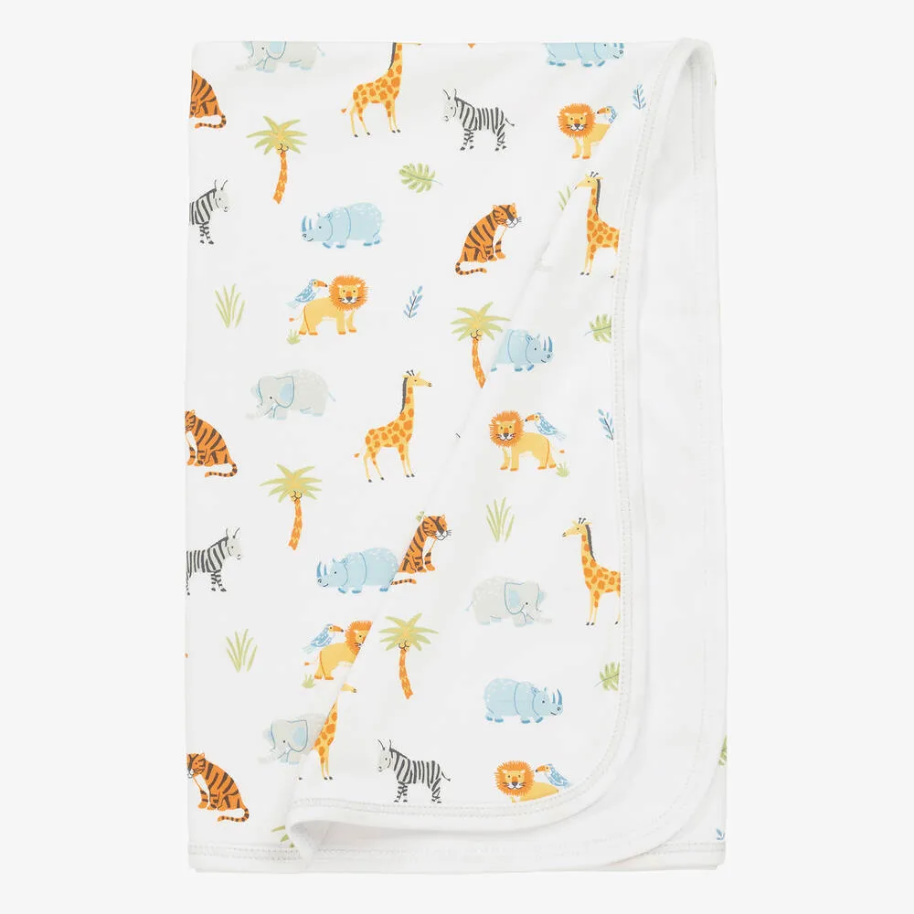 Boys White Tropical Jungle Pima Cotton Blanket (73cm)