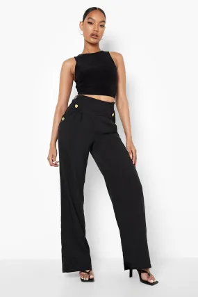 Button Detail Wide Leg Pants