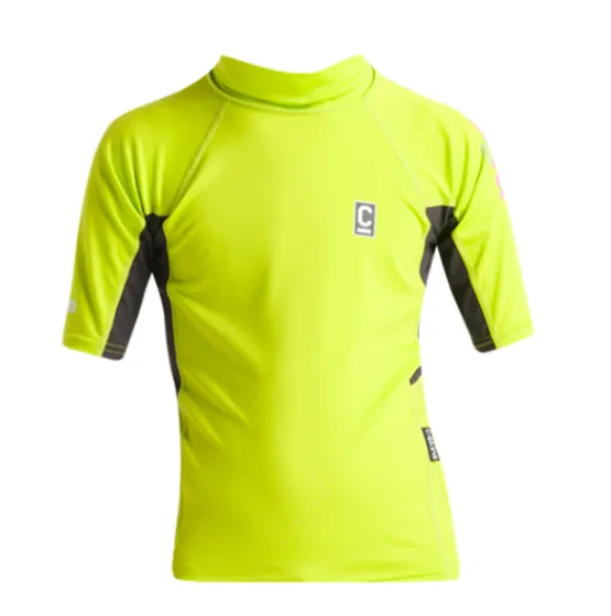 C-Skins NuWave Rash X Junior Short Sleeve Rash Vest - Lime/Anthracite/Multi