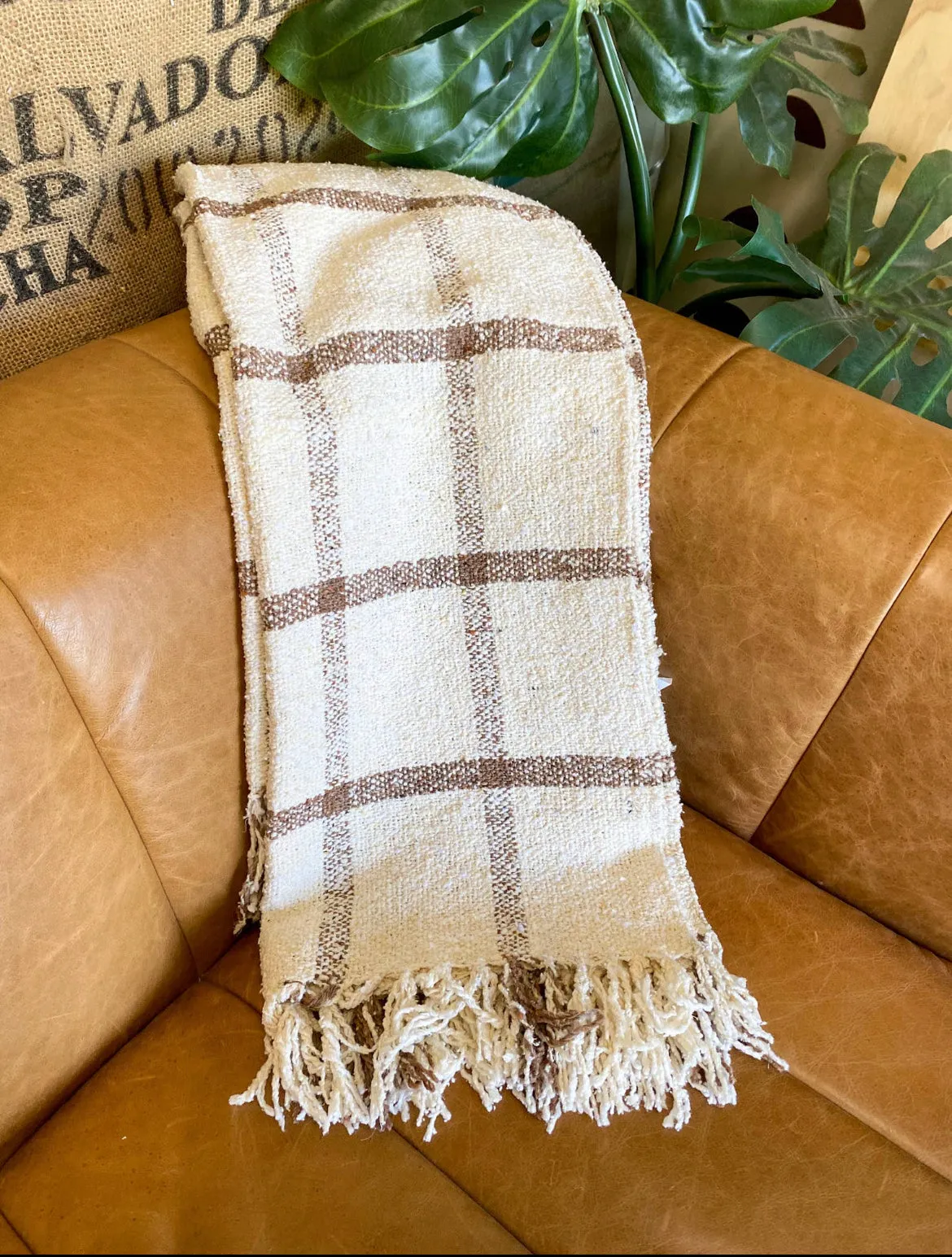 Catalina Heritage Plaid Handwoven Throw Blanket- Cream