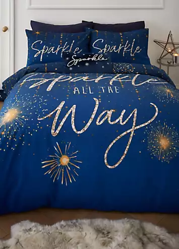 Catherine Lansfield Christmas Navy Sparkle Duvet Cover Set | Kaleidoscope