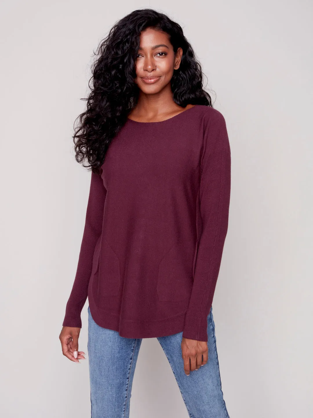 Charlie B Long Sleeve Sweater with Back Eyelet Detail