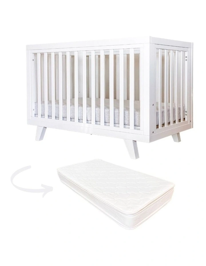 Chelsea Cot in White & Rest Innerspring Mattress