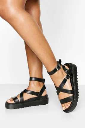 Chunky Cross Strap Cleated Sandals