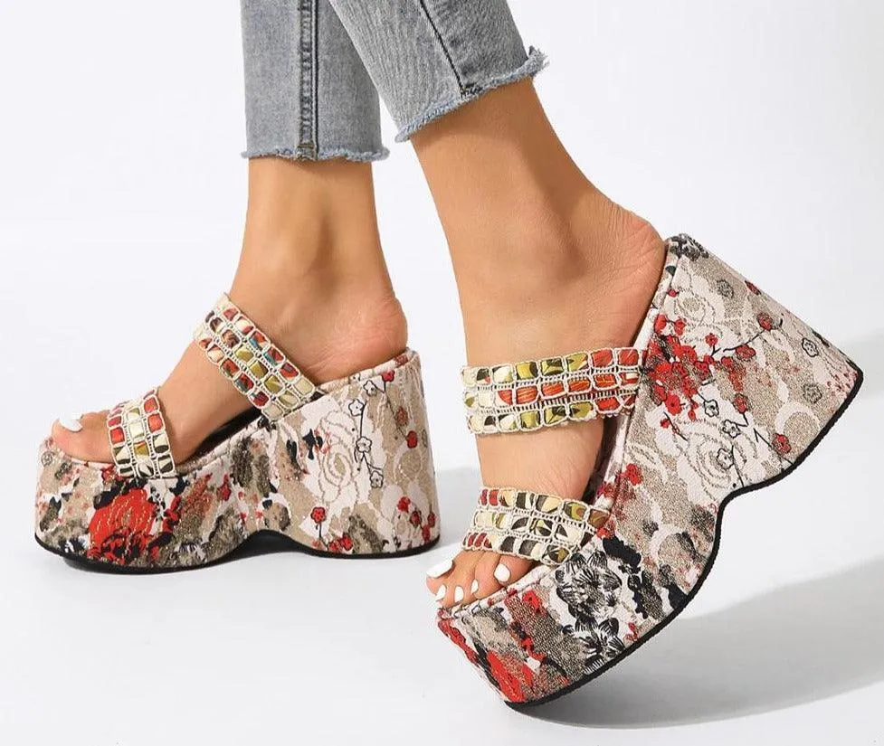 Chunky Printed Wedge Sandals