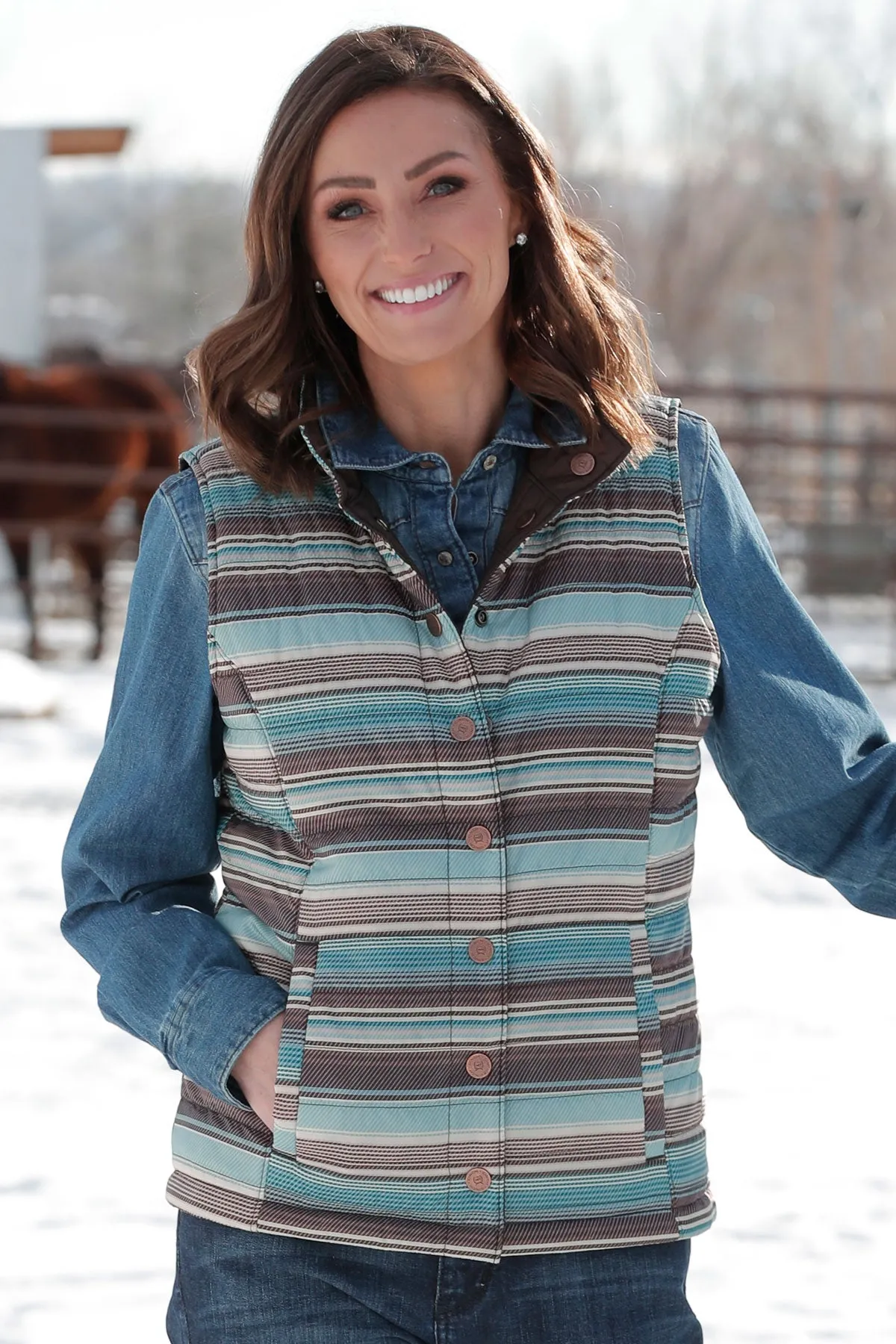 Cinch Women's Brown Reversible Blanket Quilted Western Vest