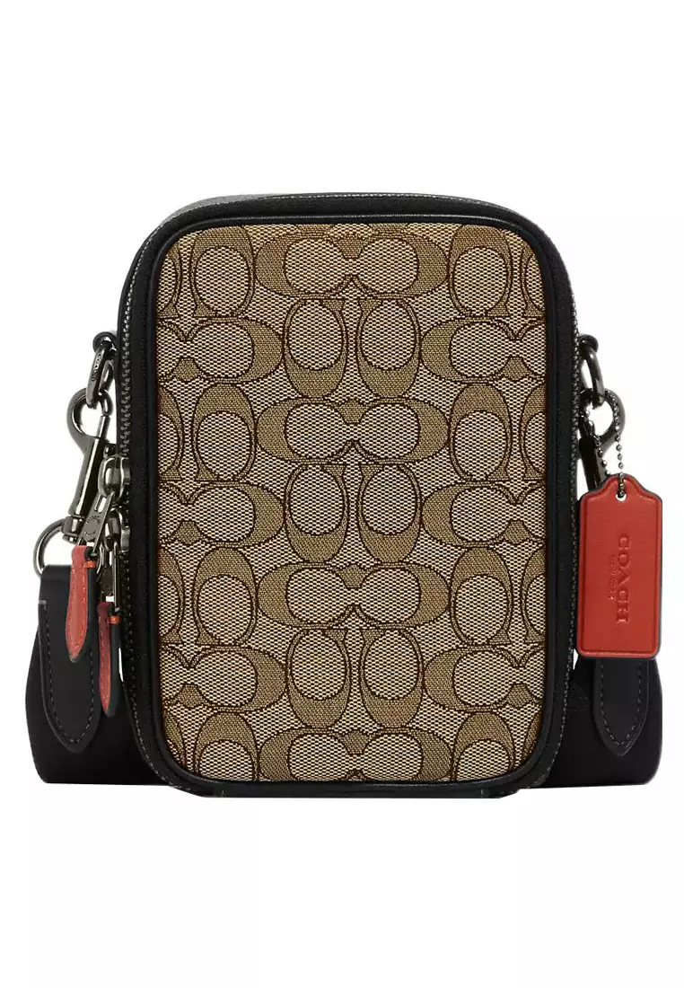 Coach COACH STANTON Men's Khaki-Black Jacquard Leather Trim Crossbody Bag