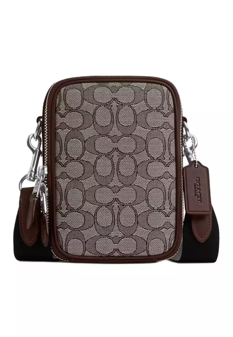 Coach COACH STANTON Men's Maple Brown Jacquard Leather Crossbody Bag