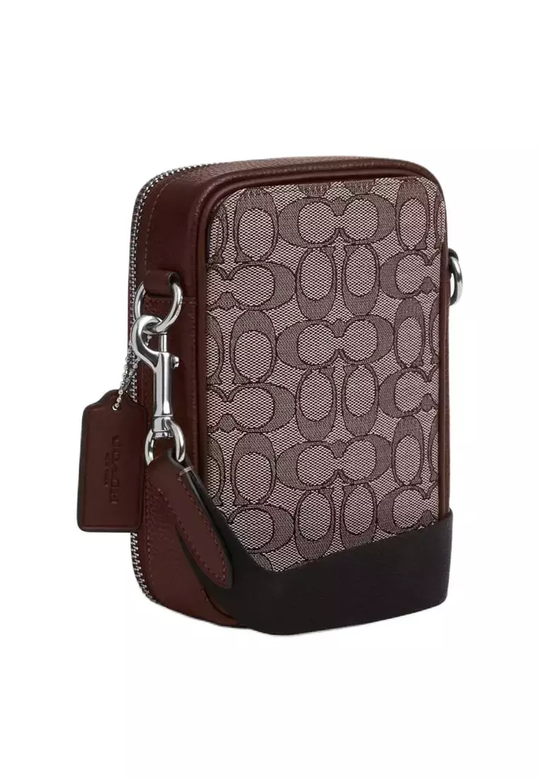 Coach COACH STANTON Men's Maple Brown Jacquard Leather Crossbody Bag