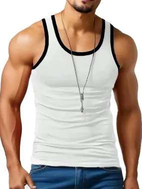 Contrast Color Casual Crew Neck Sleeveless Tank Top