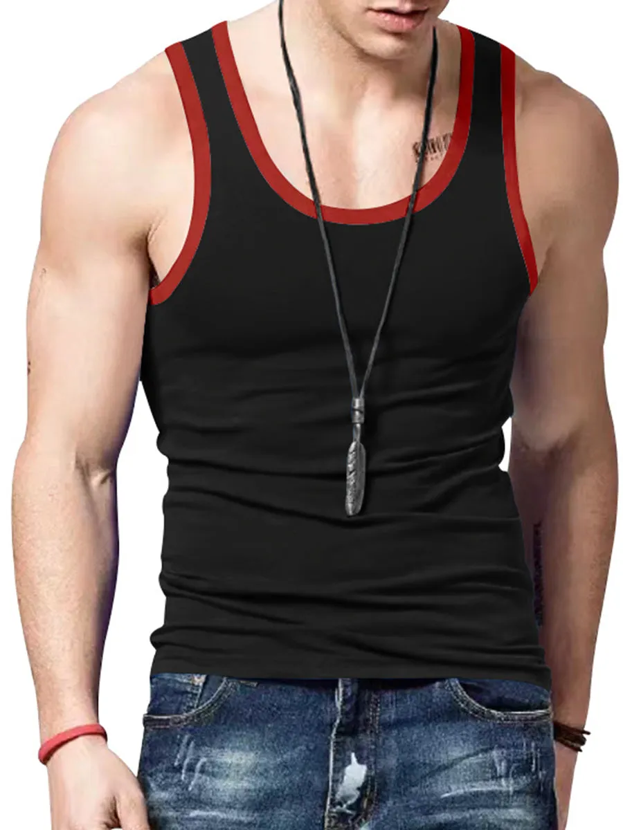 Contrast Color Casual Crew Neck Sleeveless Tank Top