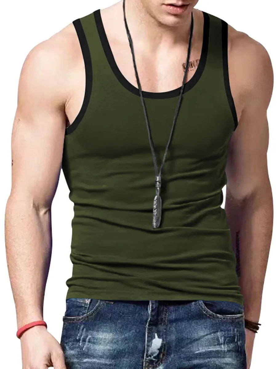 Contrast Color Casual Crew Neck Sleeveless Tank Top