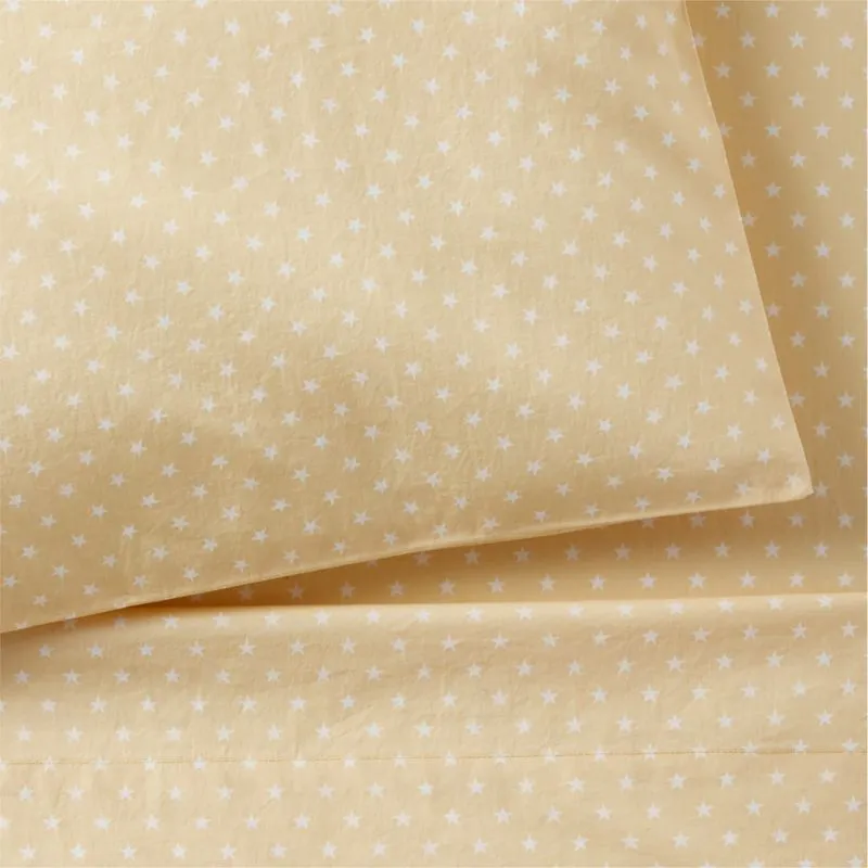 Crate&Barrel Cozy Cloud Modern Star Savannah Yellow Washed Organic Cotton Toddler Sheet Set