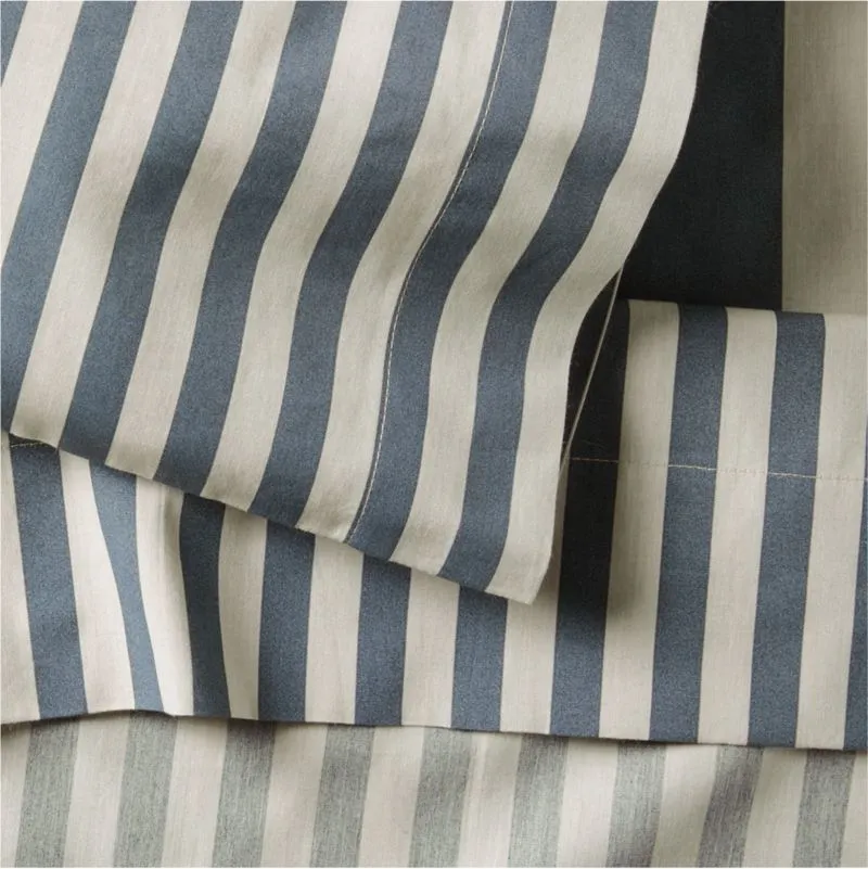 Crate&Barrel Riviera Slate Blue Stripe Organic Cotton Toddler Sheet Set