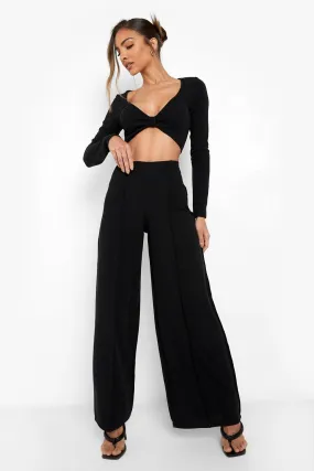 Crinkle Exposed Seam Wide Leg Pants