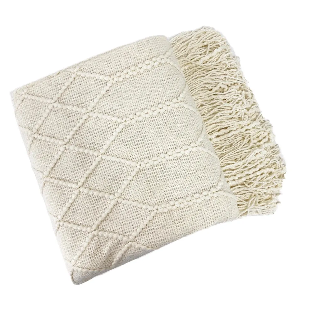 Diamond Knit Throw Blanket 50x60 - Ivory-