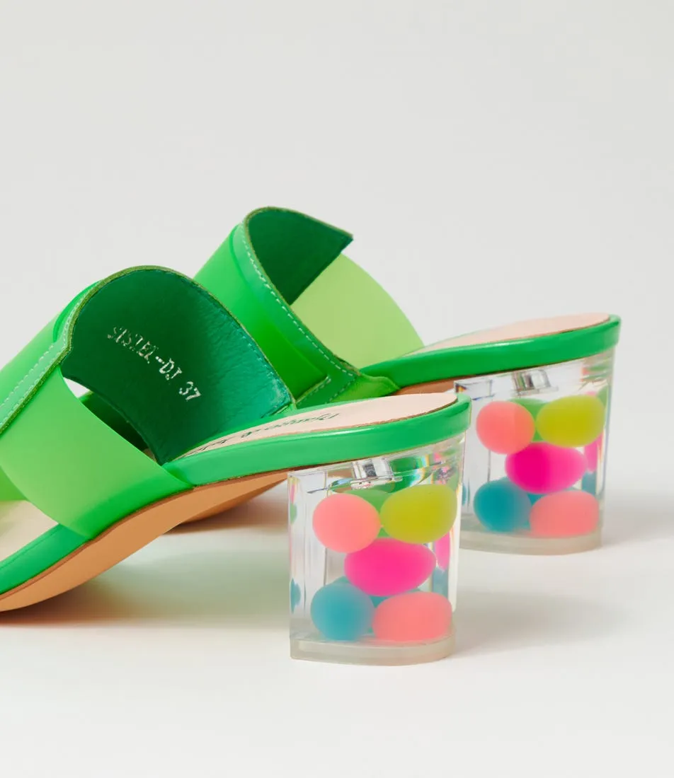 DJANGO & JULIETTE Sistel Lime New Bubble Patent Vinylite Mules