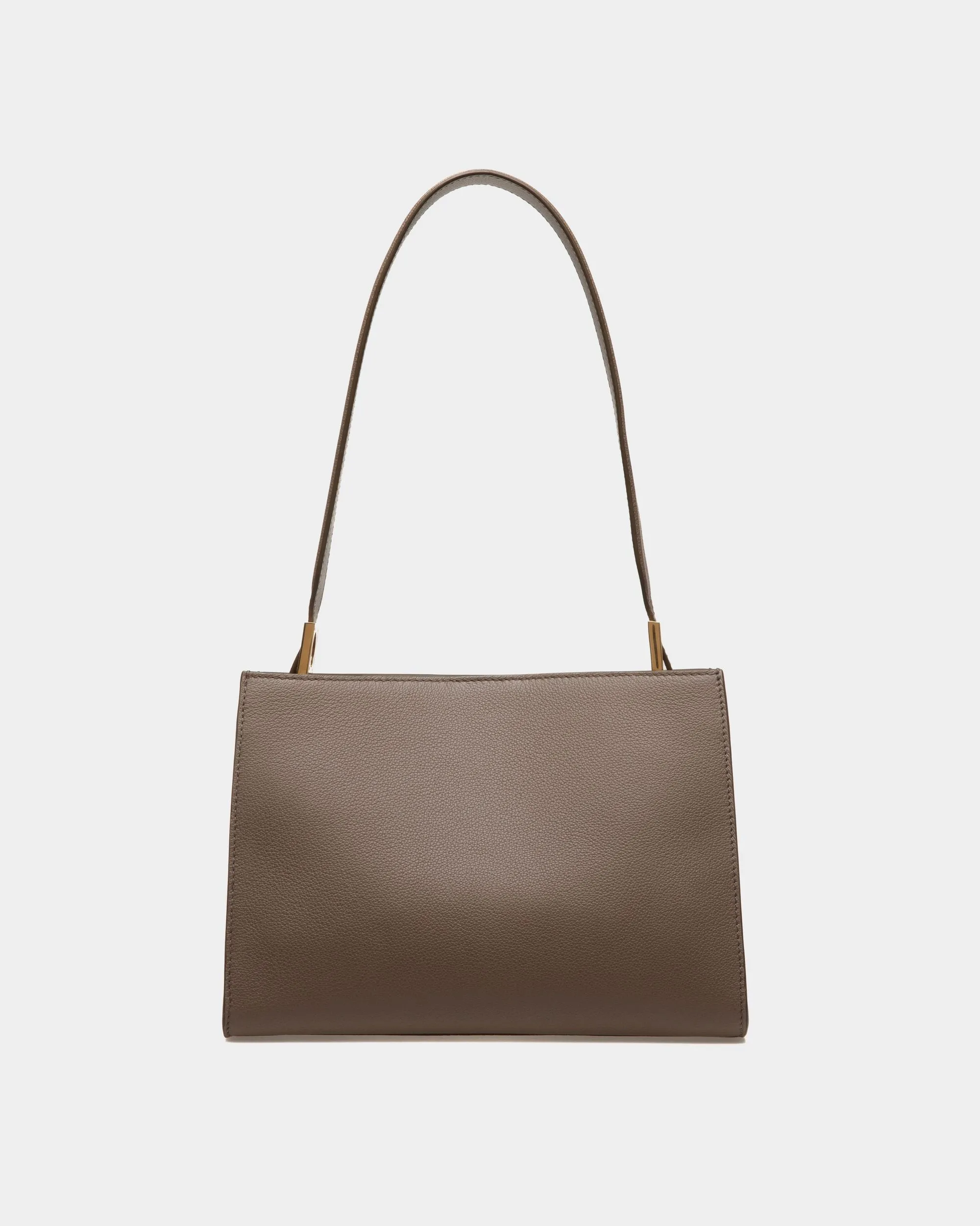 Emblem Shoulder Bag in Beige Grained Leather 