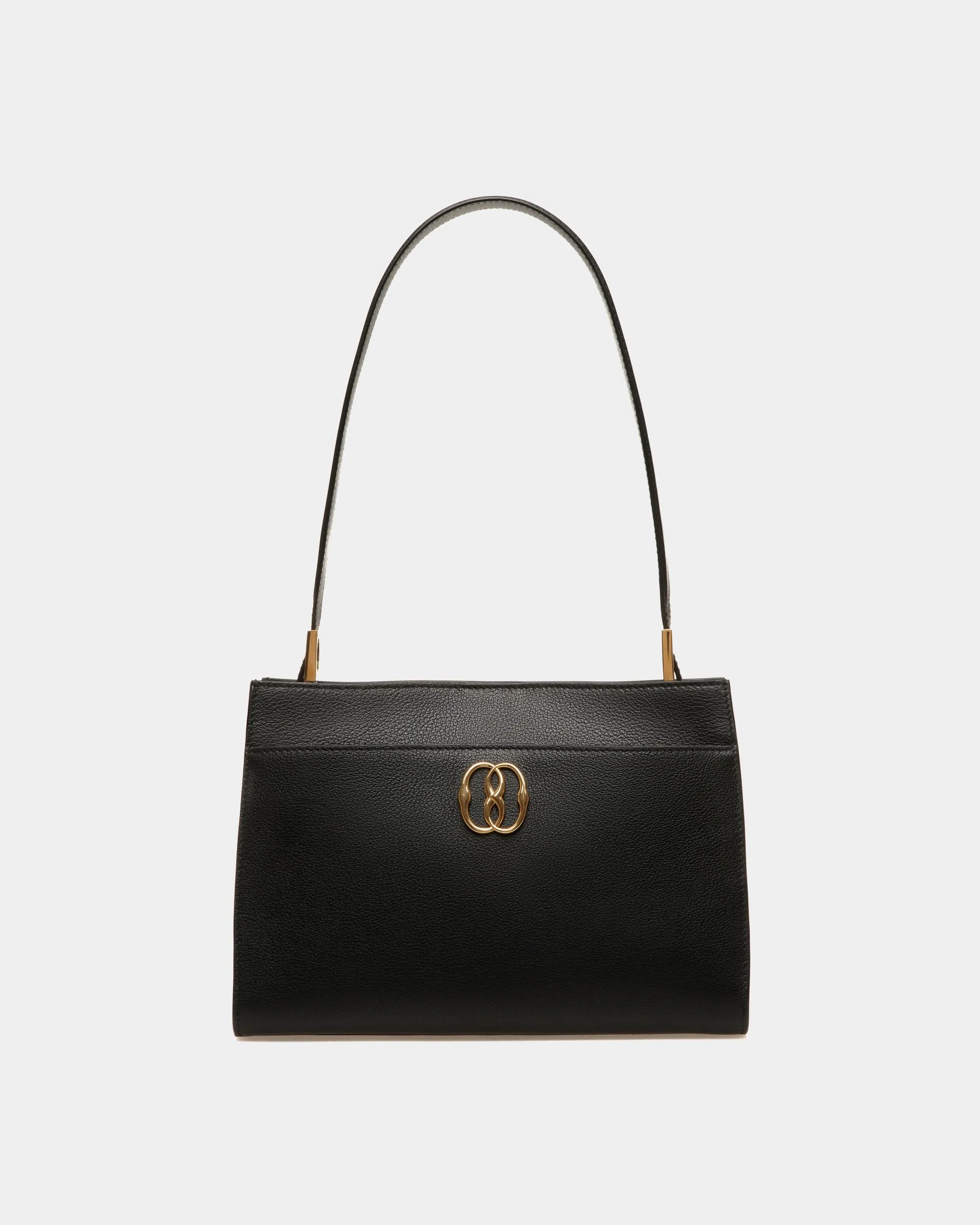 Emblem Shoulder Bag In Black Grained Leather 