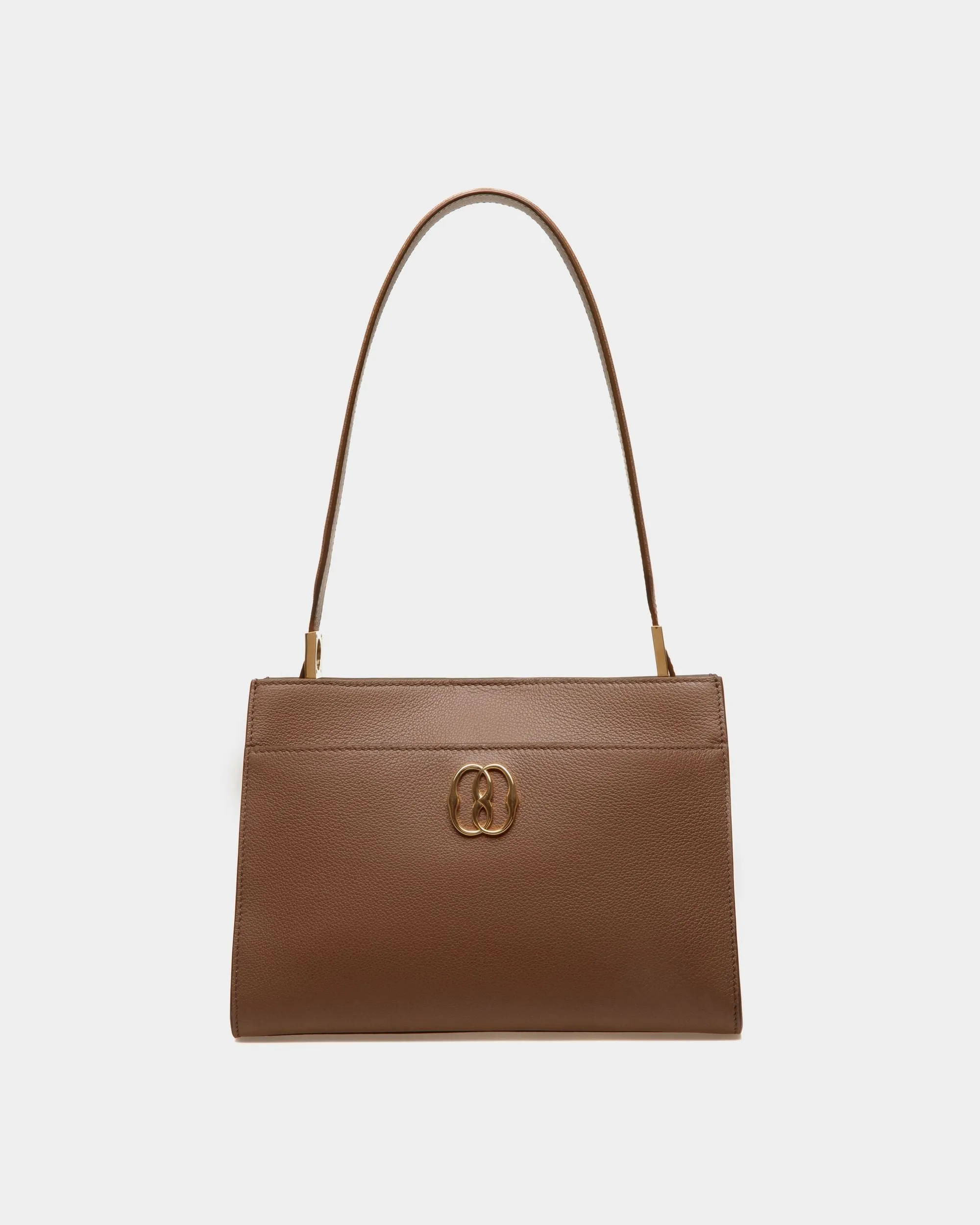 Emblem Shoulder Bag in Brown Grained Leather 