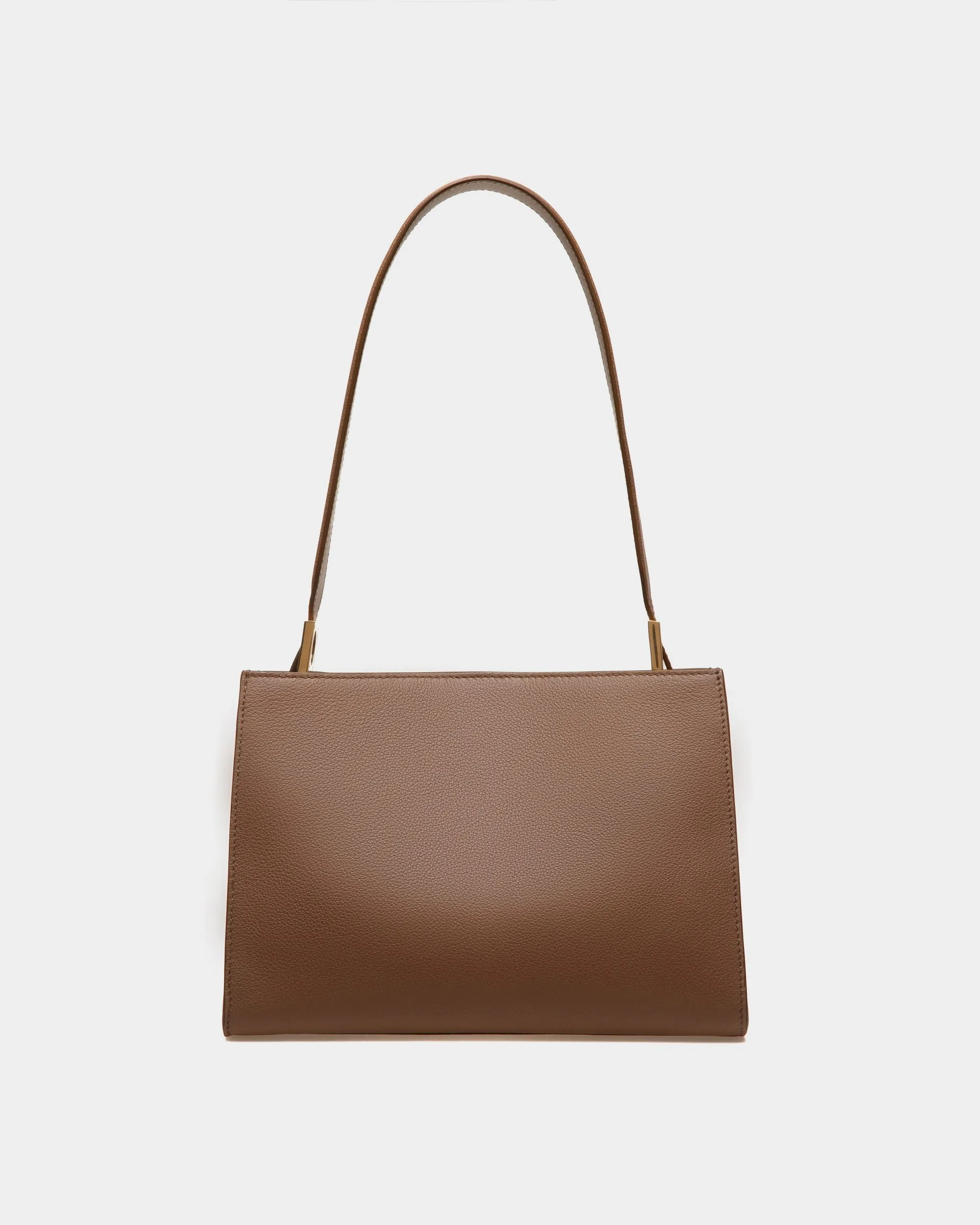 Emblem Shoulder Bag in Brown Grained Leather 