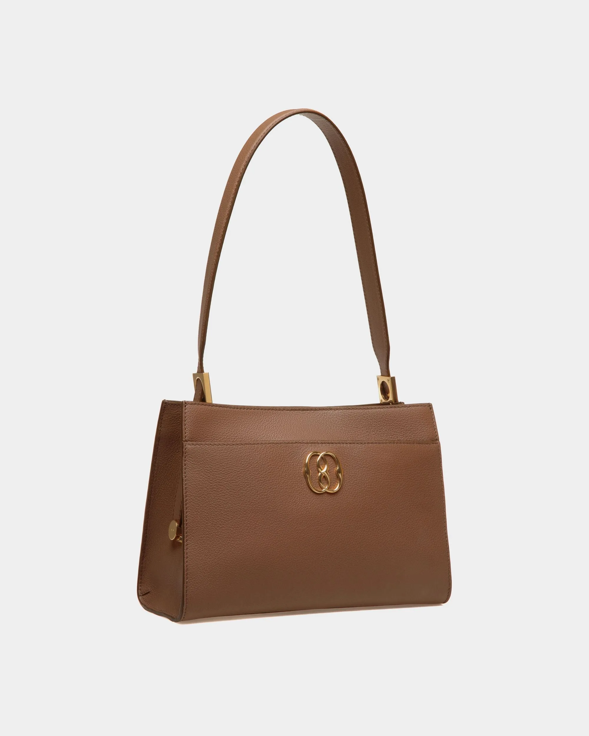 Emblem Shoulder Bag in Brown Grained Leather 