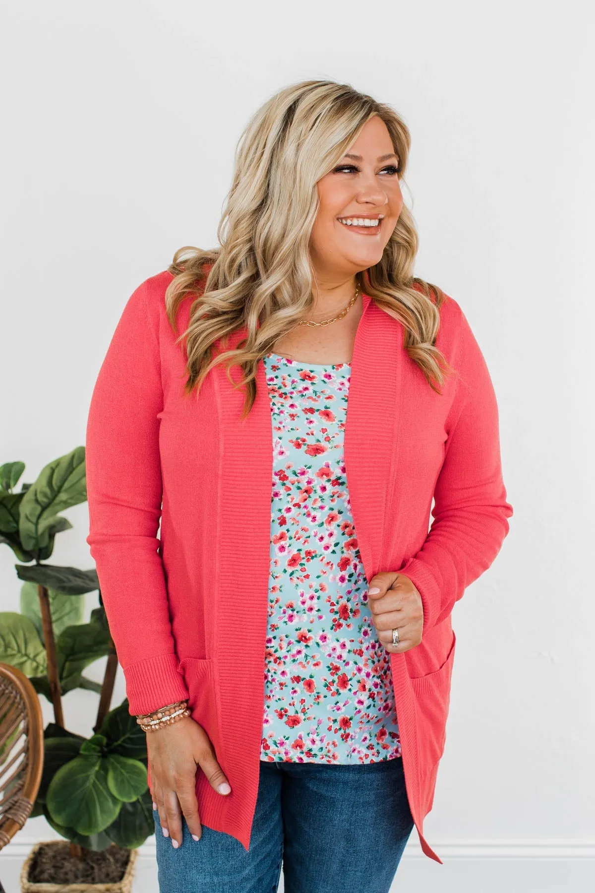 Essential Cardigan- Hot Coral