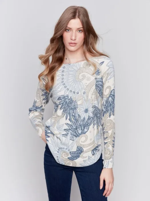 FINAL SALE Charlie B C2170WP Printed Round Hem Sweater