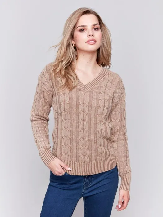 FINAL SALE Charlie B C2691 Cold-Dye Cable Knit Sweater