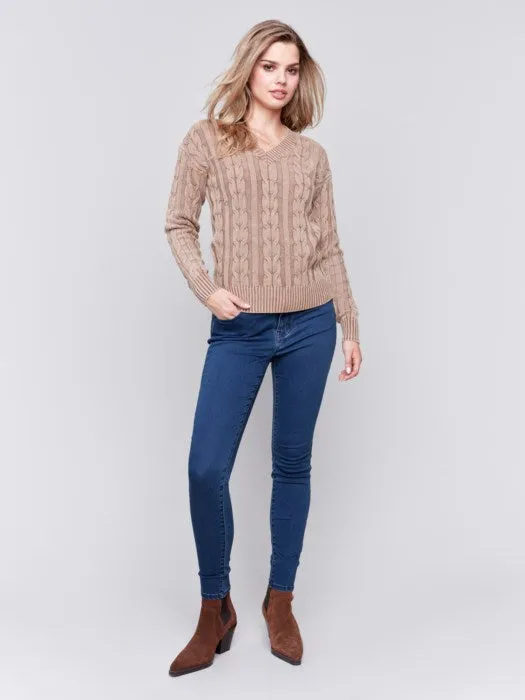 FINAL SALE Charlie B C2691 Cold-Dye Cable Knit Sweater