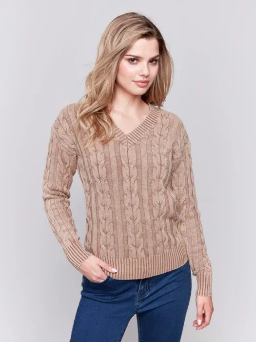 FINAL SALE Charlie B C2691 Cold-Dye Cable Knit Sweater