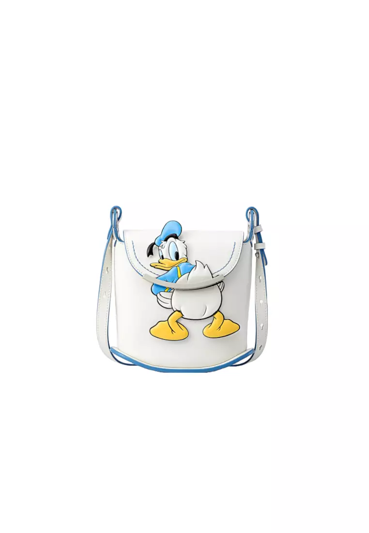 FION Donald Duck White Leather Square Crossbody & Shoulder Bag