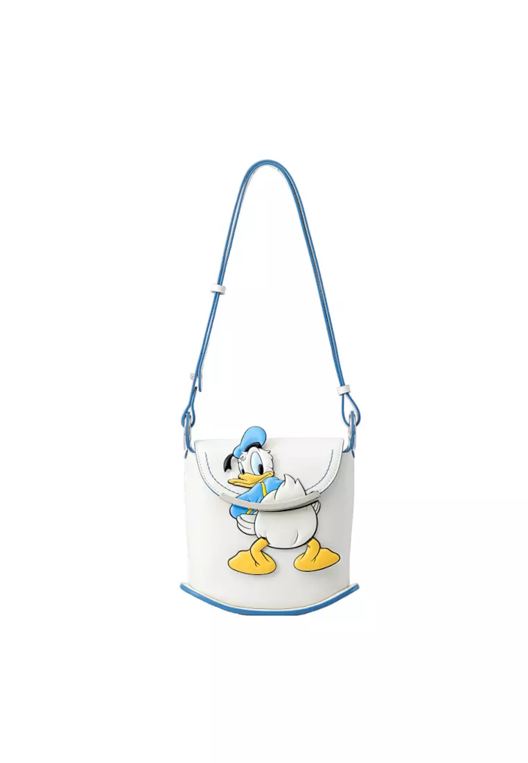 FION Donald Duck White Leather Square Crossbody & Shoulder Bag