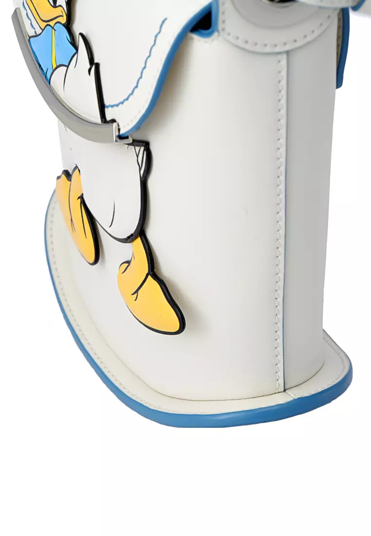 FION Donald Duck White Leather Square Crossbody & Shoulder Bag